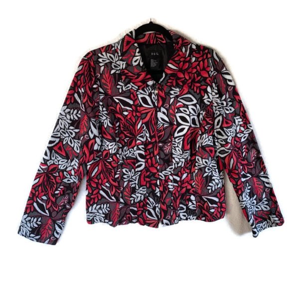 R-Q-T 100% Cotton Botanical zip up jacket. Womens size L - Picture 1 of 4